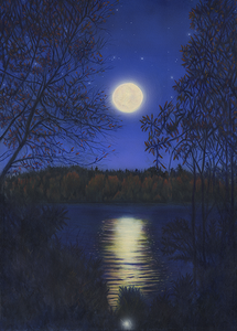 "Quiet Full Moon Night" Oil and acrylic on canvas by Costel Duval